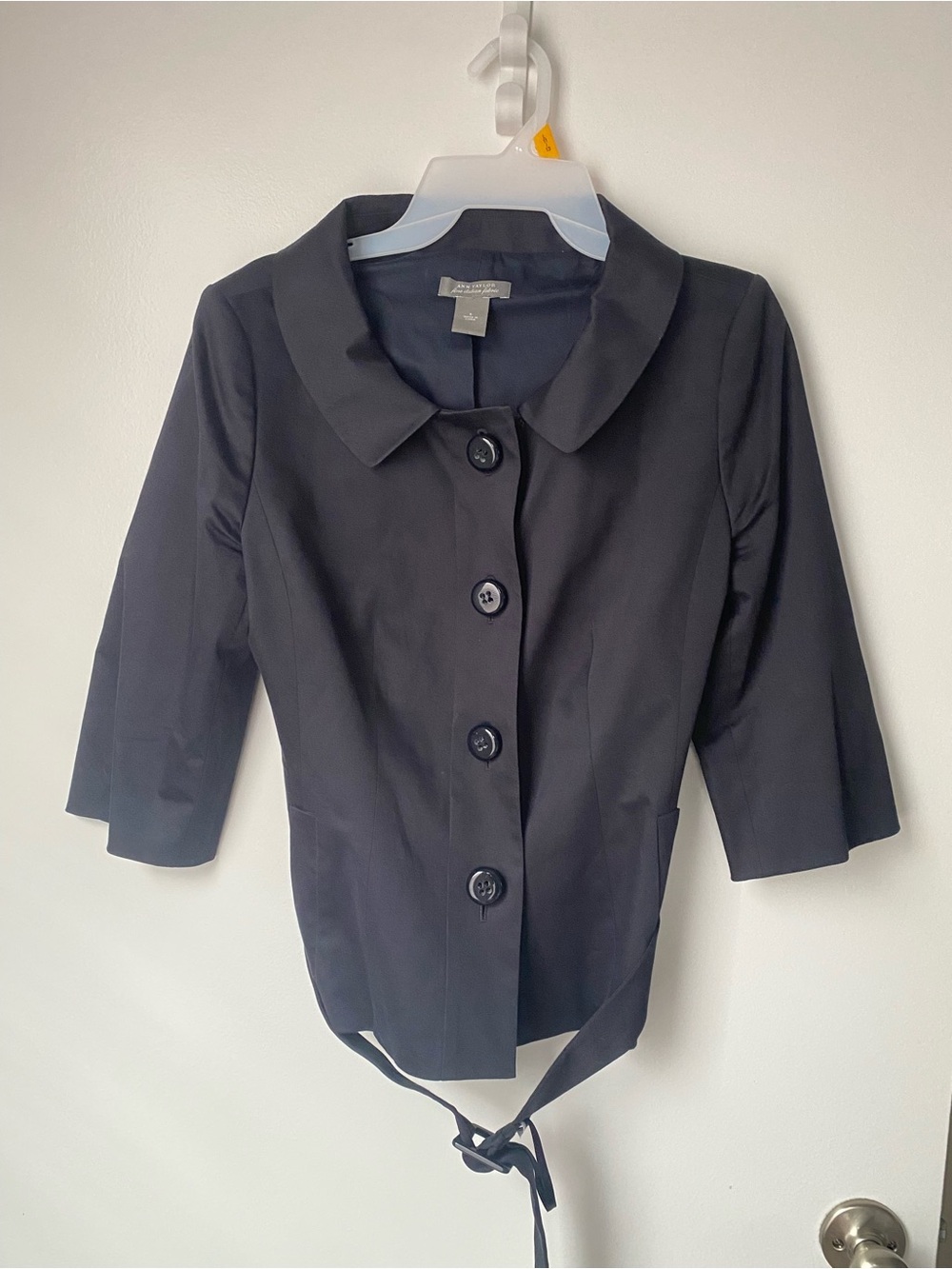 Ann Taylor Navy Belted Blazer 6 Fine Italian Fabric Silk Blend Old Money Luxury